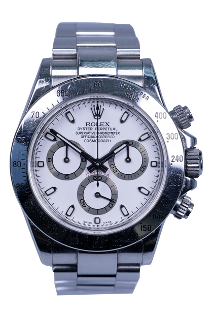 Rolex Daytona 116520 Stahl mit weißem Zifferblatt — Pre-owned, Baujahr 2008 Rolex Daytona Ref. 116520