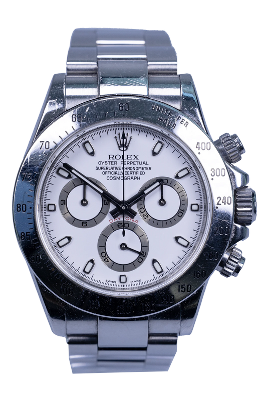 Rolex Daytona 116520 Stahl mit weißem Zifferblatt — Pre-owned, Baujahr 2008 Rolex Daytona Ref. 116520