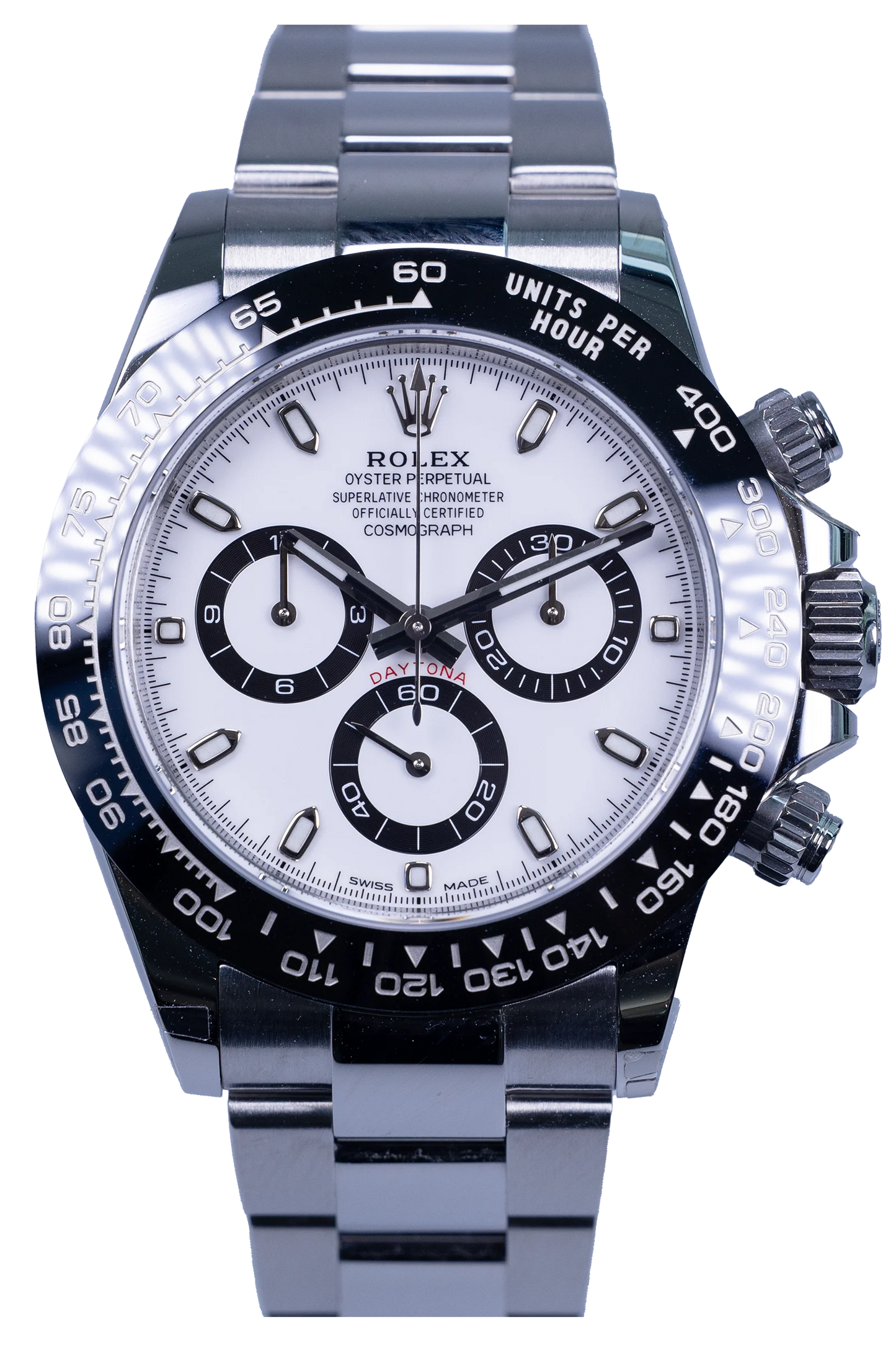 Rolex Daytona 116500LN – weißes Zifferblatt, Stahlgehäuse mit Keramiklünette
