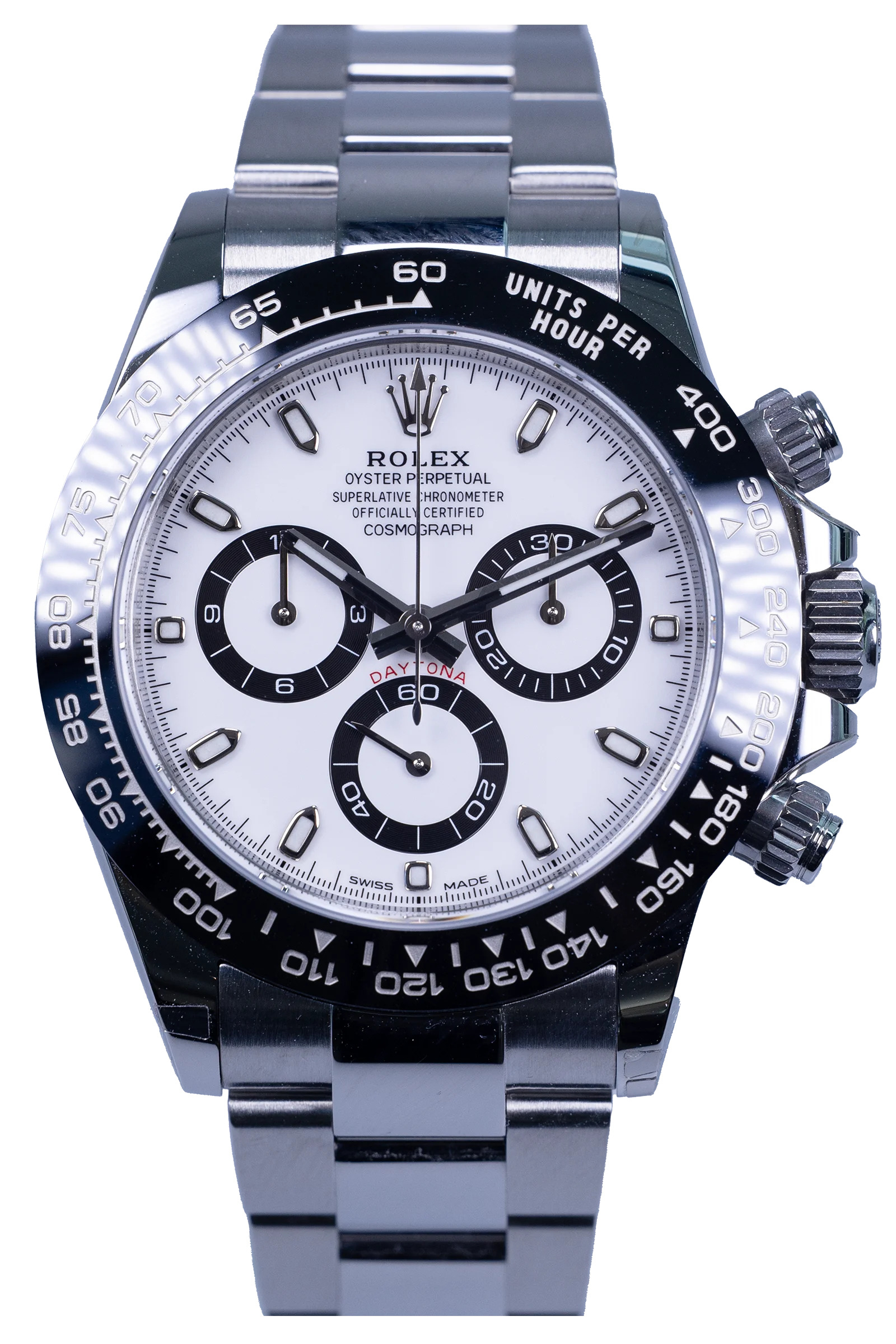 Rolex Daytona 116500LN – weißes Zifferblatt, Stahlgehäuse mit Keramiklünette