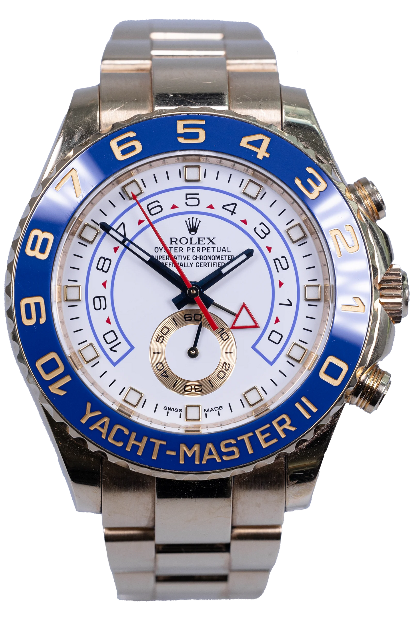 Rolex Yacht-Master II 116688 — weißes Zifferblatt, Gelbgoldgehäuse, Stahlband