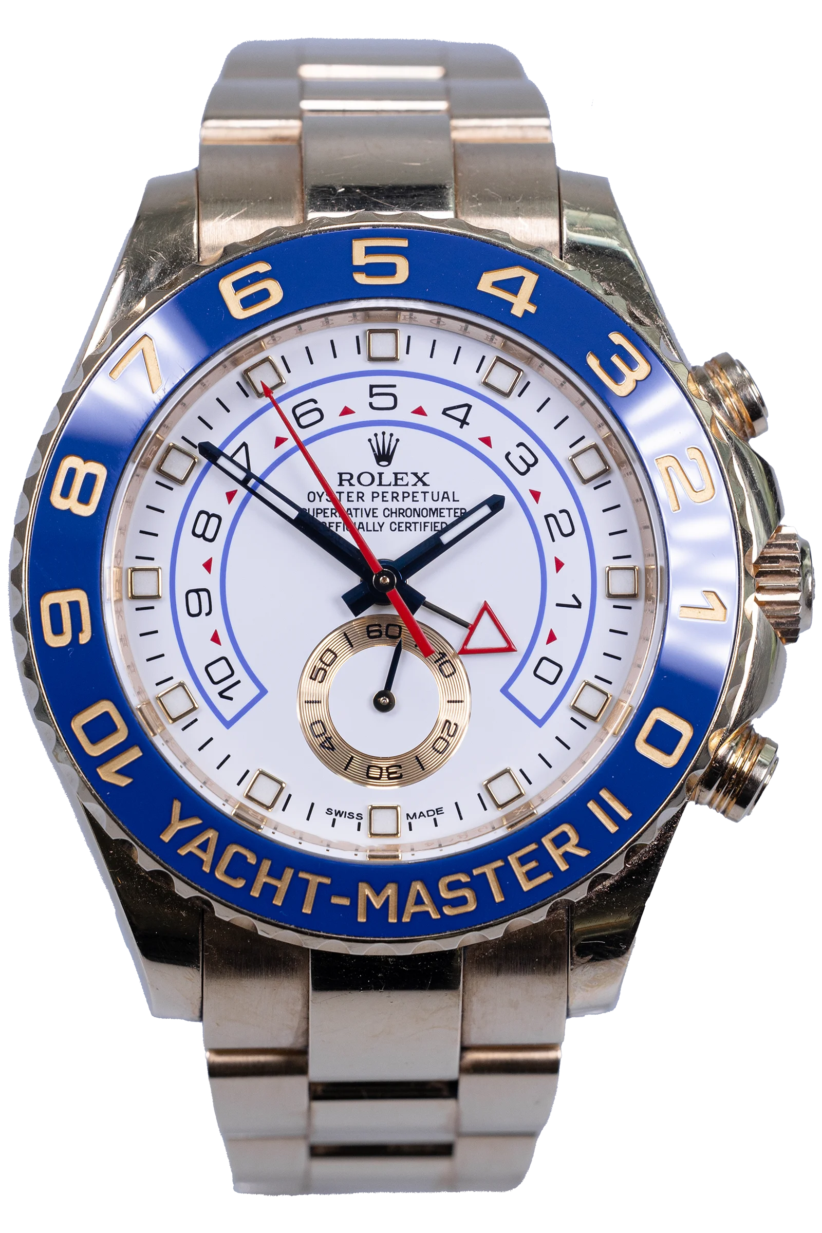 Rolex Yacht-Master II 116688 — weißes Zifferblatt, Gelbgoldgehäuse, Stahlband