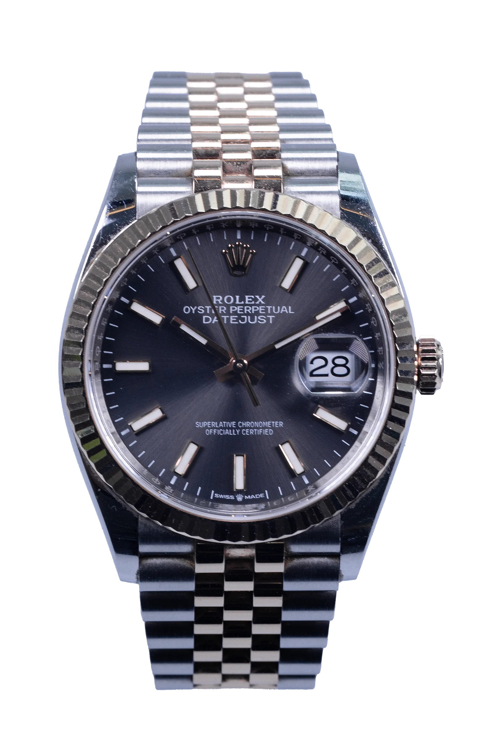 Rolex Datejust 126231 — graues Zifferblatt, Gehäuse und Band in Stahl und Roségold