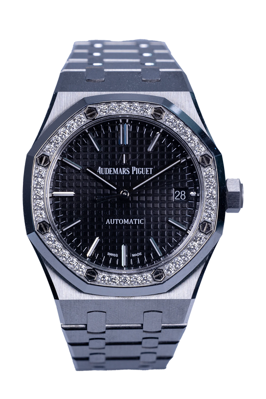 Audemars Piguet Royal Oak 15451ST.ZZ.1256ST.01 — schwarzes Zifferblatt, Stahl, Diamantlünette Audemars Piguet Royal Oak Ref. 15451ST.ZZ.1256ST.01