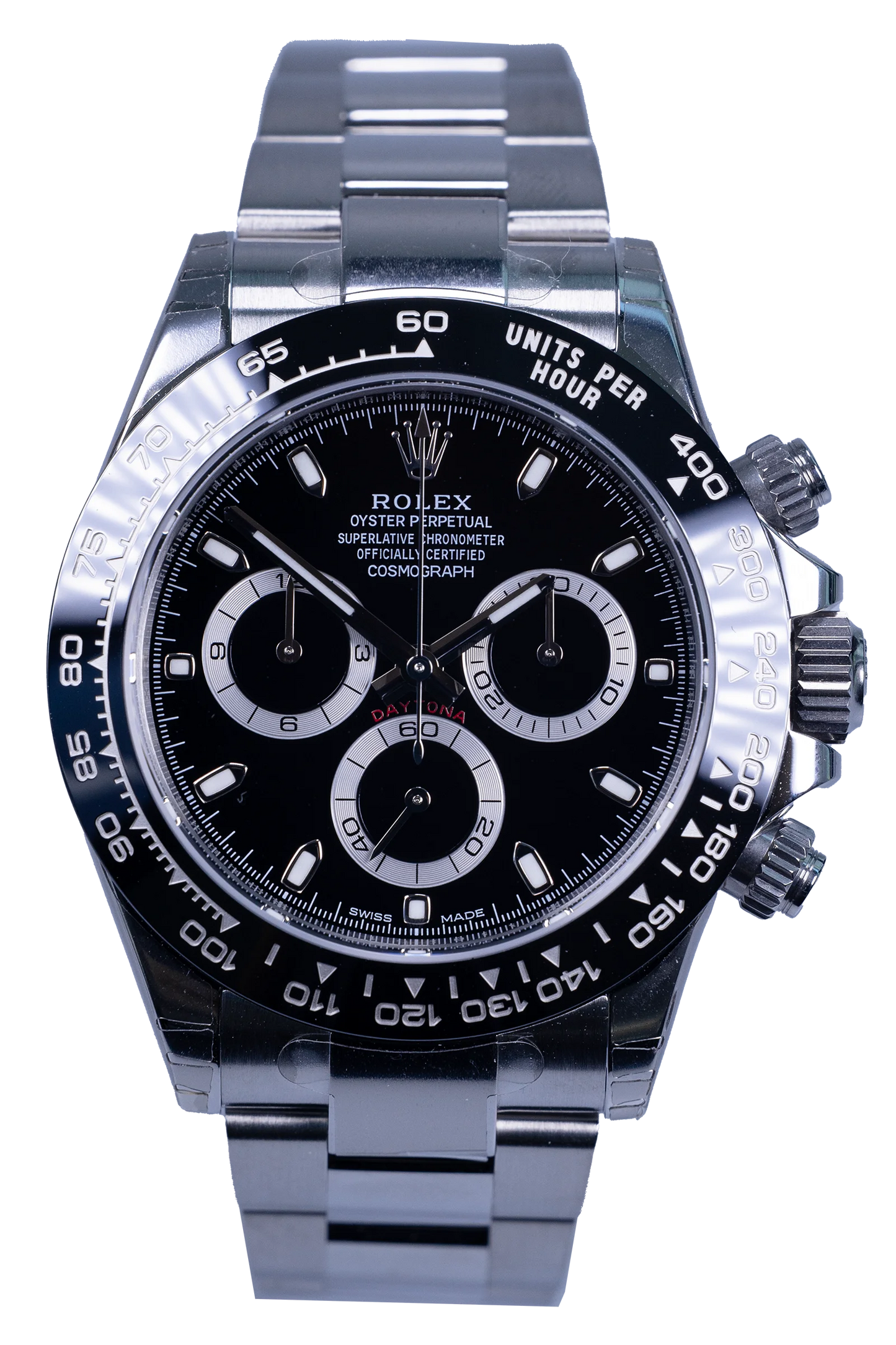 Rolex Daytona 116500LN — schwarzes Zifferblatt, Stahlgehäuse mit Keramiklünette, Oyster-Band