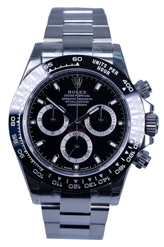 Rolex Daytona 116500LN — schwarzes Zifferblatt, Stahlgehäuse mit Keramiklünette, Oyster-Band Rolex Daytona Ref. 116500LN