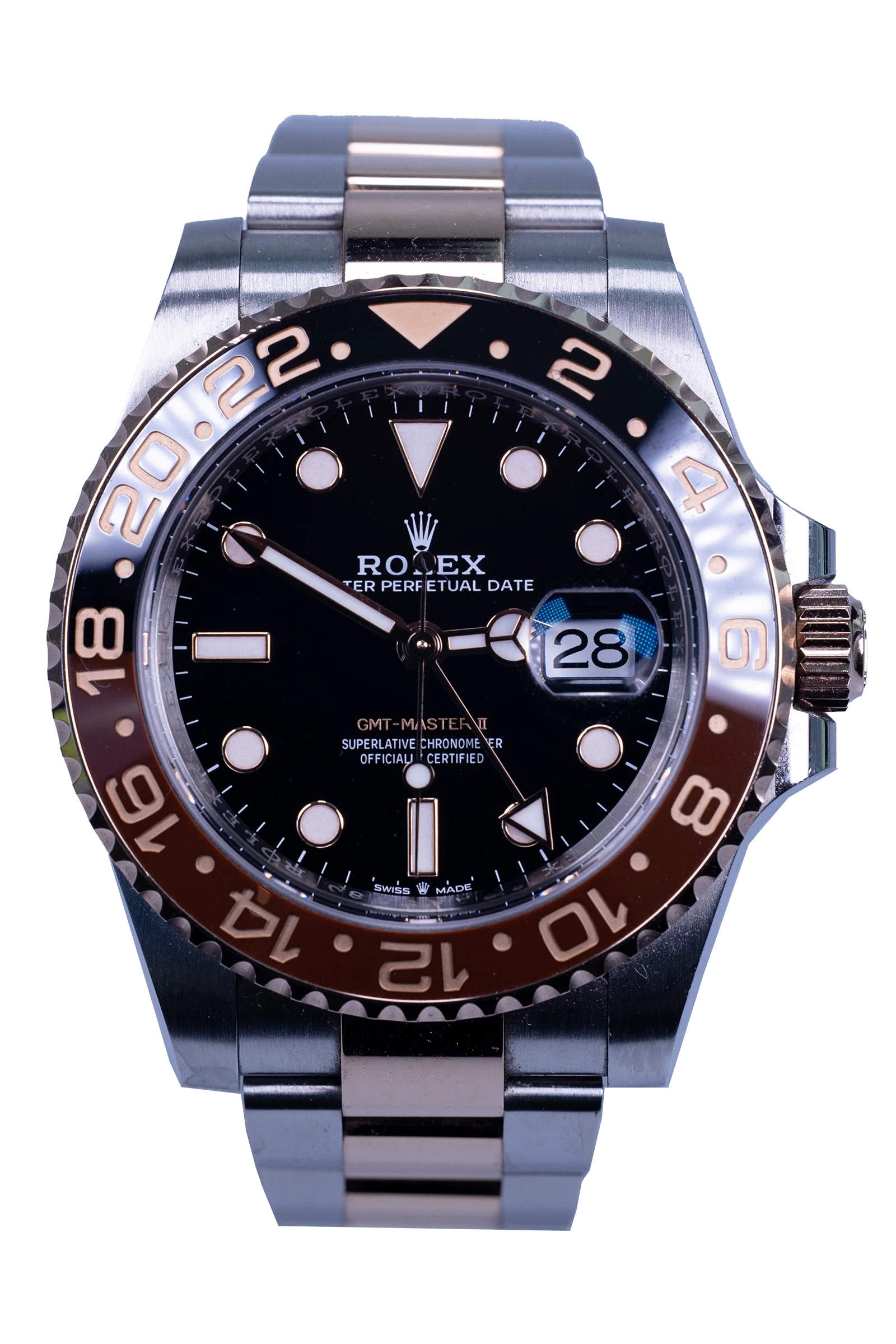 Rolex GMT-Master II 126711CHNR — schwarzes Zifferblatt, Stahl und Roségold, Root Beer Lünette