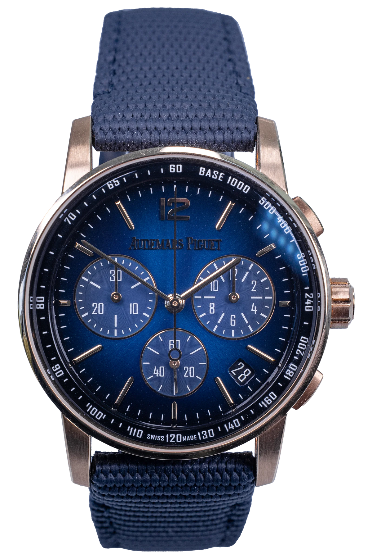 Audemars Piguet Code 11.59 Ref. 26393OR.OO.A321CR.01 — blaues Zifferblatt, Rosegoldgehäuse, Kautschukband (1 / 4)