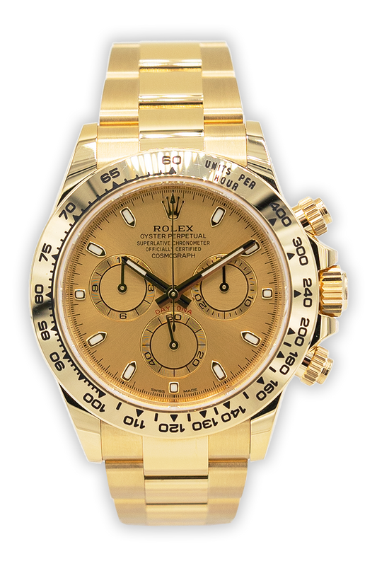 Rolex reference "116508" Daytona yellow gold luxury watch with champagne dial Cosmograph Daytona 